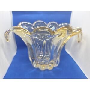 Art Glass Lope-Eared Clear Yellow Glass Vase By Teleflora- Excellent Vintage